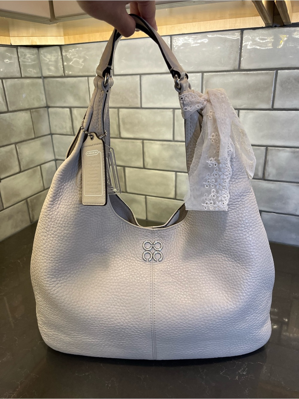 Vintage Coach Julia White Pebbled Leather Hobo Shoulder Bag